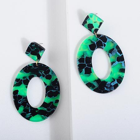 Oval Tortoiseshell Dangle Earrings Drop Earrings onekiss Official Store Fluorescent green