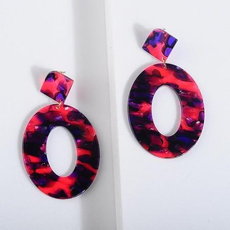 Oval Tortoiseshell Dangle Earrings Drop Earrings onekiss Official Store Fluorescent Red