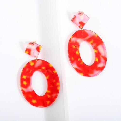 Oval Tortoiseshell Dangle Earrings Drop Earrings onekiss Official Store Red