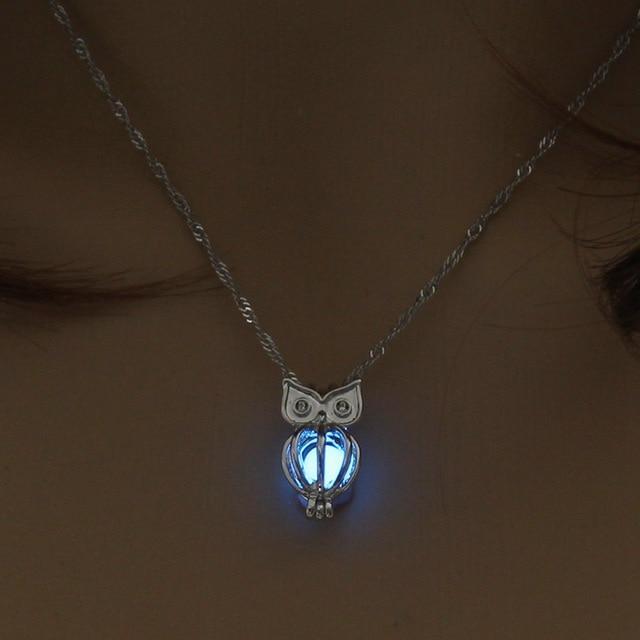Owl Luminous Pendant Necklace Chain Necklaces YAKAMOZ Drop Ship Store Blue
