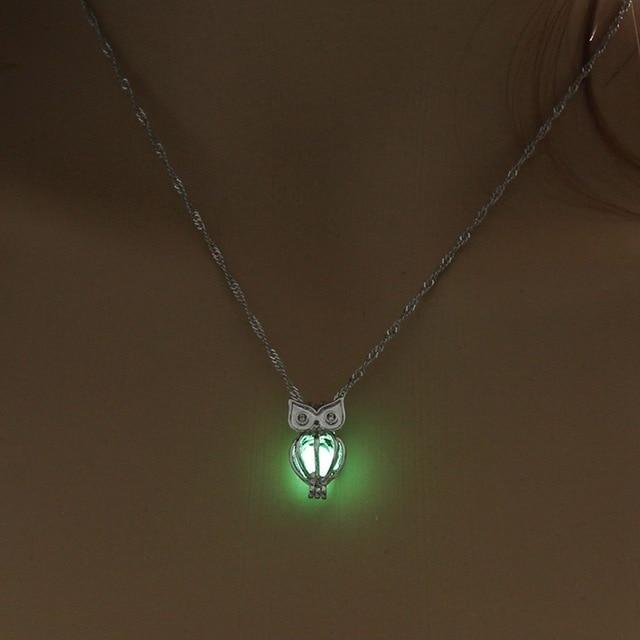 Owl Luminous Pendant Necklace Chain Necklaces YAKAMOZ Drop Ship Store Green