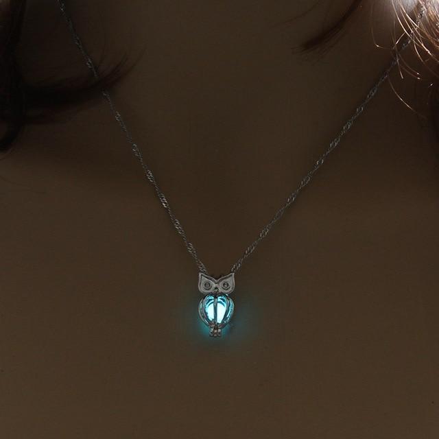 Owl Luminous Pendant Necklace Chain Necklaces YAKAMOZ Drop Ship Store Light Blue