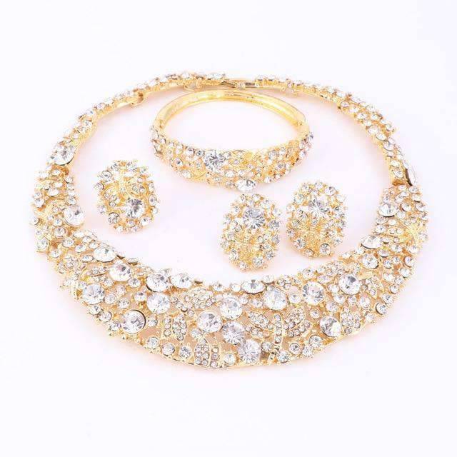Plant Pattern Crystal Bridal Jewelry Sets For Women Bridal Jewelry Sets Carol Jewelry Gold