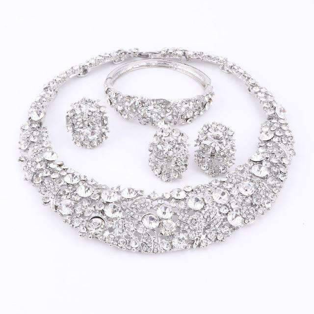 Plant Pattern Crystal Bridal Jewelry Sets For Women Bridal Jewelry Sets Carol Jewelry Silver