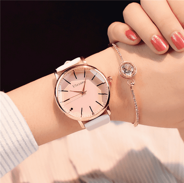 Polygonal Dial Leather Waterproof Bracelet Watch For Women Women's Watches WILLIAN TELL store pink glass white
