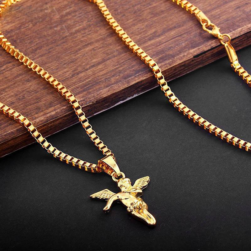 Pure Gold Color Angel Necklace for Men Pendant Necklaces subeads Store
