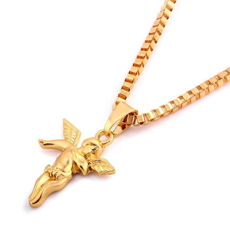 Pure Gold Color Angel Necklace for Men Pendant Necklaces subeads Store