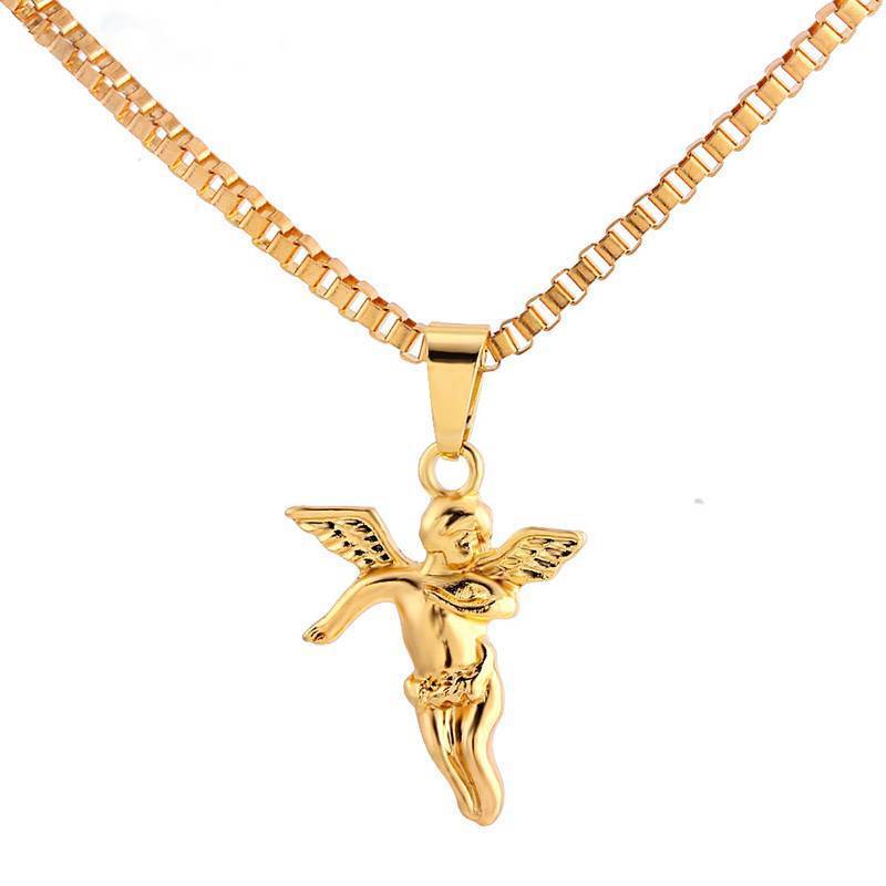 Pure Gold Color Angel Necklace for Men Pendant Necklaces subeads Store