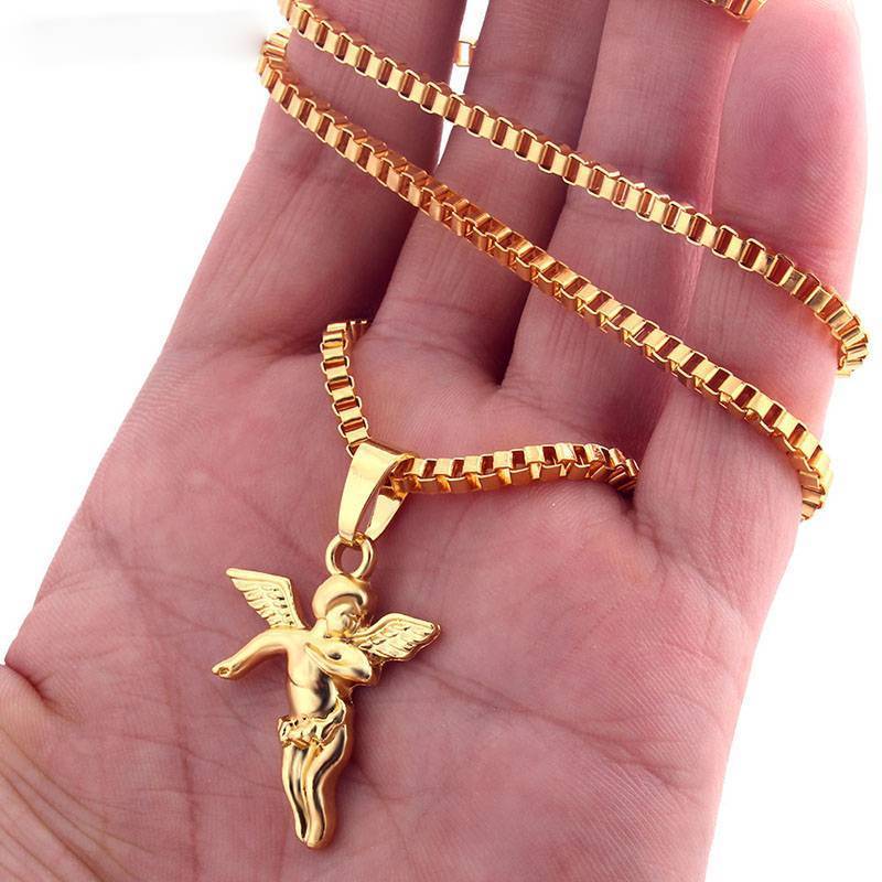Pure Gold Color Angel Necklace for Men Pendant Necklaces subeads Store