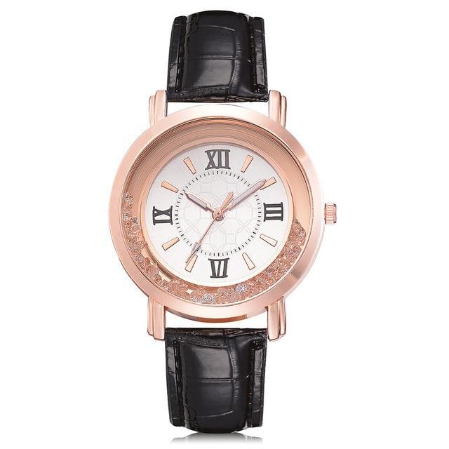 Quartz Rhinestone Leather Bracelet watch Women's Watches Scarecrow Store Black