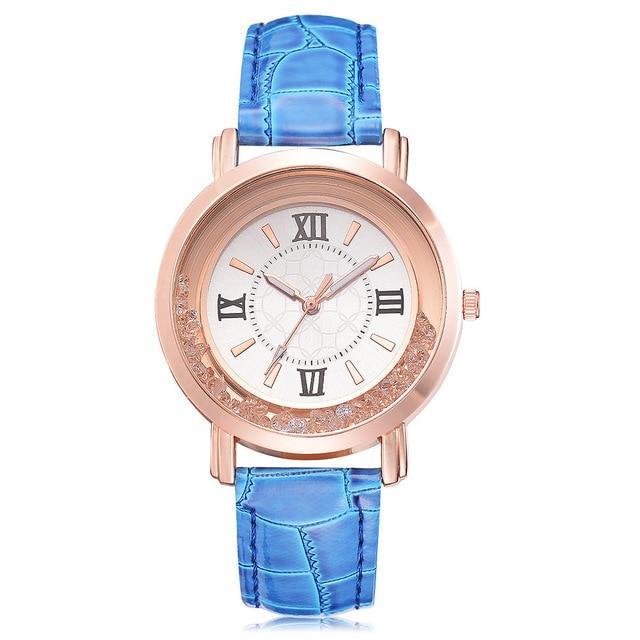 Quartz Rhinestone Leather Bracelet watch Women's Watches Scarecrow Store Blue