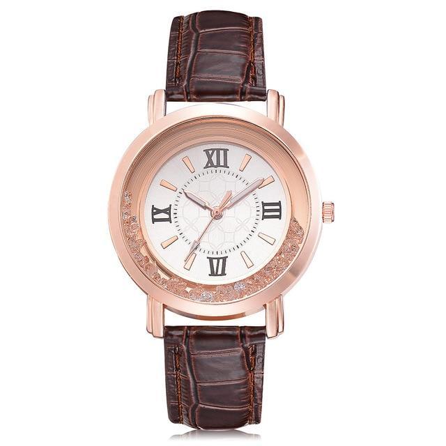 Quartz Rhinestone Leather Bracelet watch Women's Watches Scarecrow Store Brown