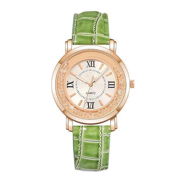 Quartz Rhinestone Leather Bracelet watch Women's Watches Scarecrow Store Green