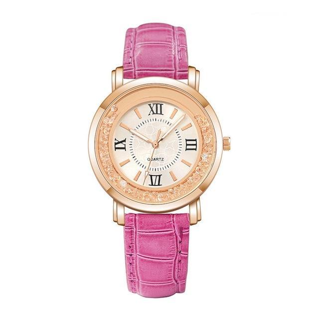 Quartz Rhinestone Leather Bracelet watch Women's Watches Scarecrow Store Hot pink