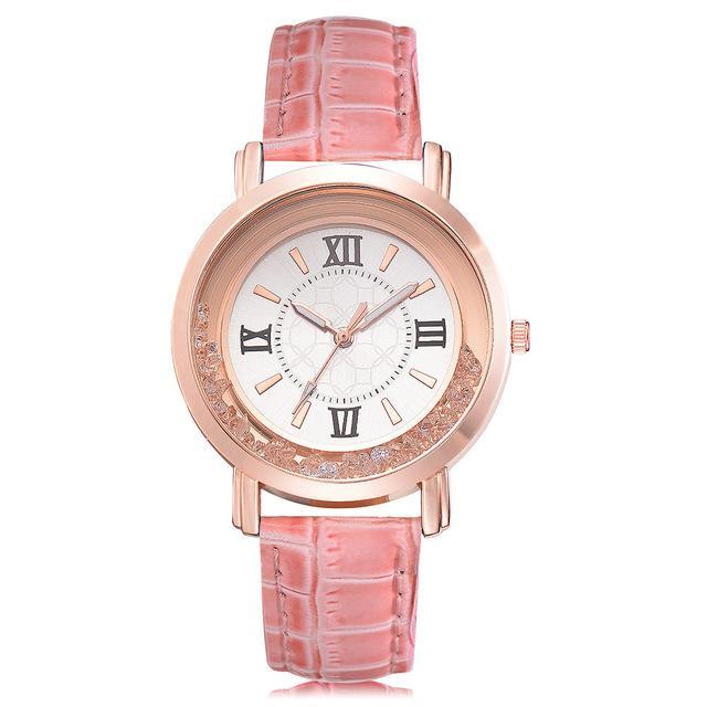 Quartz Rhinestone Leather Bracelet watch Women's Watches Scarecrow Store Pink