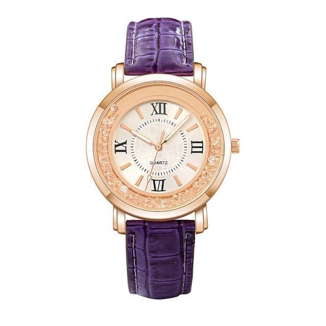 Quartz Rhinestone Leather Bracelet watch Women's Watches Scarecrow Store Purple