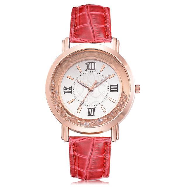 Quartz Rhinestone Leather Bracelet watch Women's Watches Scarecrow Store Red