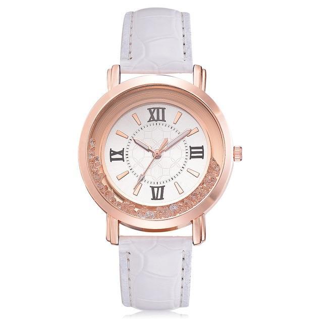 Quartz Rhinestone Leather Bracelet watch Women's Watches Scarecrow Store White