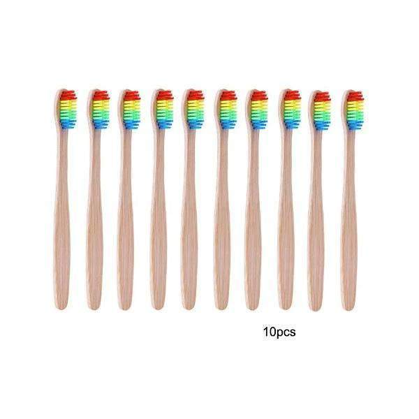 Rainbow Wooden Toothbrush Oral Hygiene Product For Children Toothbrushes be your gracefulness Store 10pcs rainbow