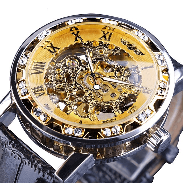 Retro Luminous Hands Fashion Diamond Men's Mechanical Watch Mechanical Watches GMT Golden