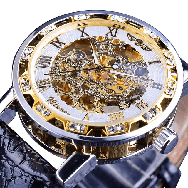 Retro Luminous Hands Fashion Diamond Men's Mechanical Watch Mechanical Watches GMT White Golden