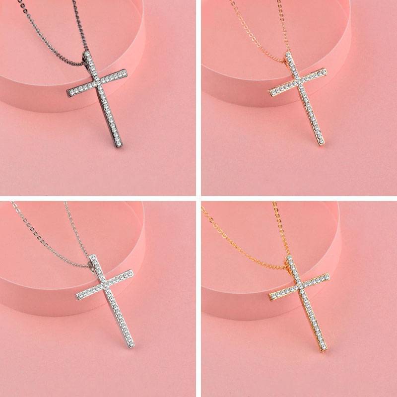 Rhinestone Cross Pendant Necklace Pendant Necklaces SINLEERY Official Store