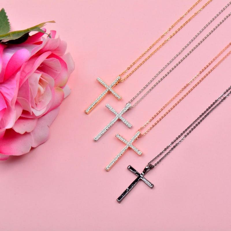 Rhinestone Cross Pendant Necklace Pendant Necklaces SINLEERY Official Store