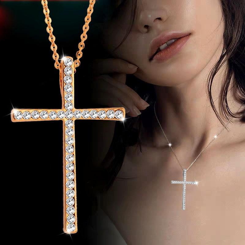 Rhinestone Cross Pendant Necklace Pendant Necklaces SINLEERY Official Store