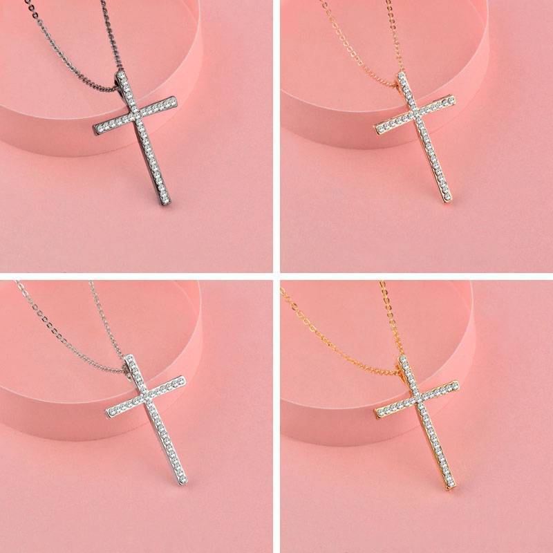 Rhinestone Cross Pendant Necklace Pendant Necklaces SINLEERY Official Store