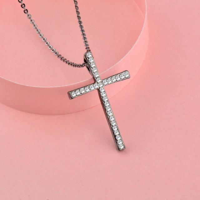 Rhinestone Cross Pendant Necklace Pendant Necklaces SINLEERY Official Store black gun plated China