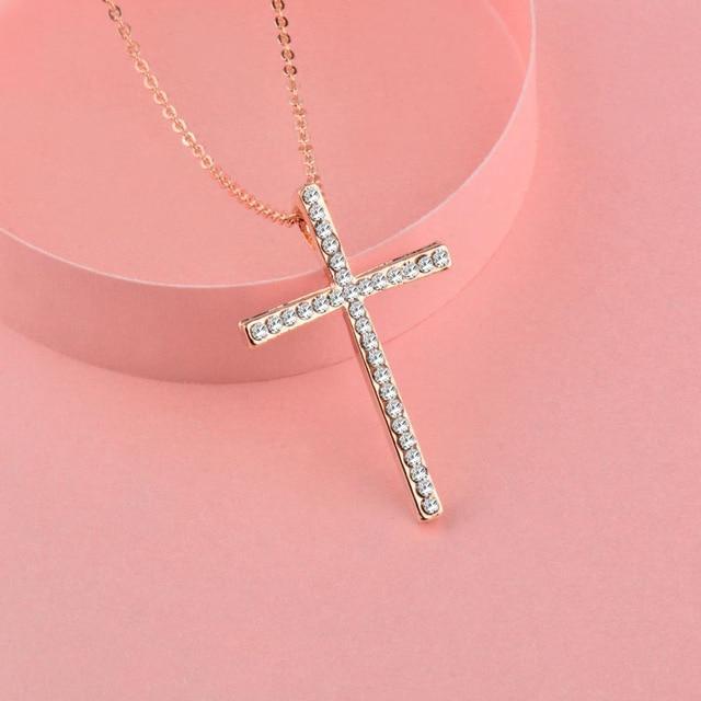 Rhinestone Cross Pendant Necklace Pendant Necklaces SINLEERY Official Store rose gold plated China