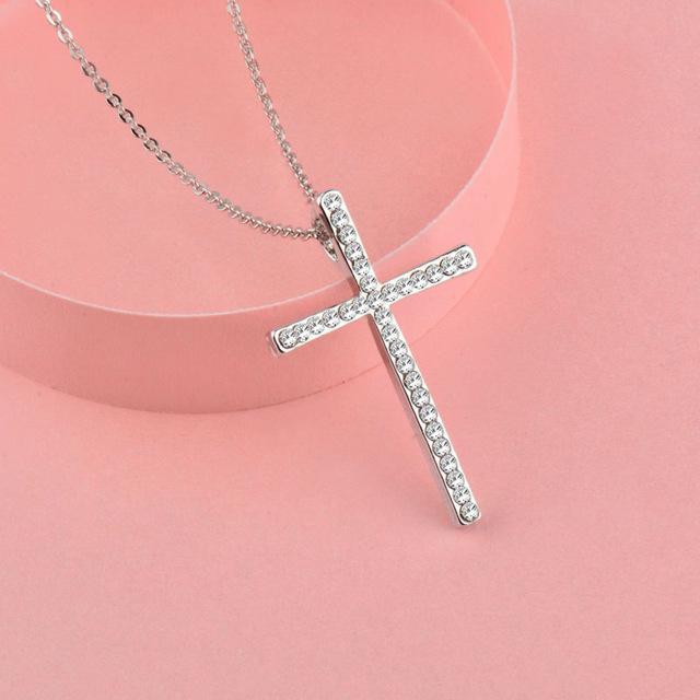 Rhinestone Cross Pendant Necklace Pendant Necklaces SINLEERY Official Store white gold plated China
