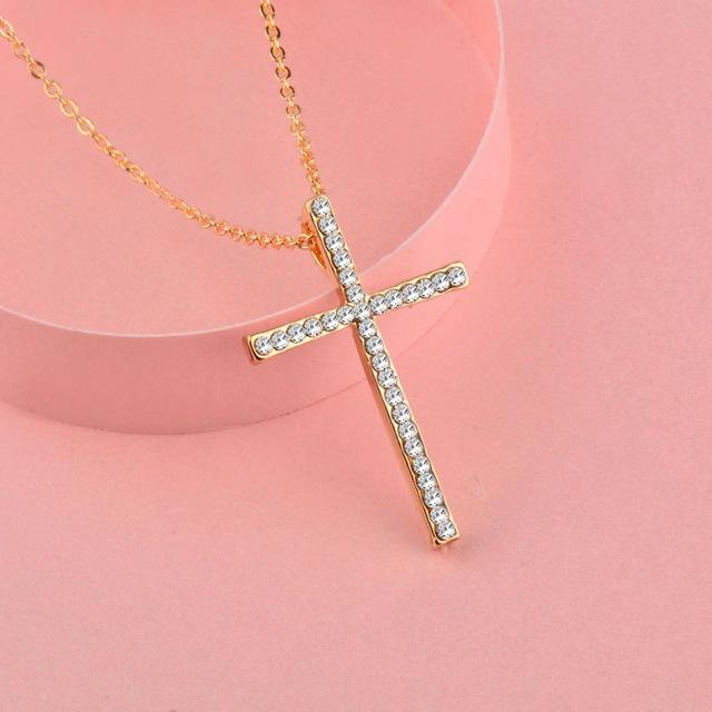 Rhinestone Cross Pendant Necklace Pendant Necklaces SINLEERY Official Store yellow gold plated China
