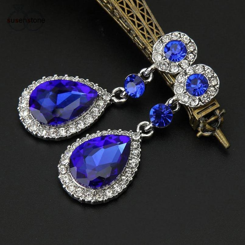 Rhinestone Style Dangle Earrings Drop Earrings Susenstone dropshipping Store Blue