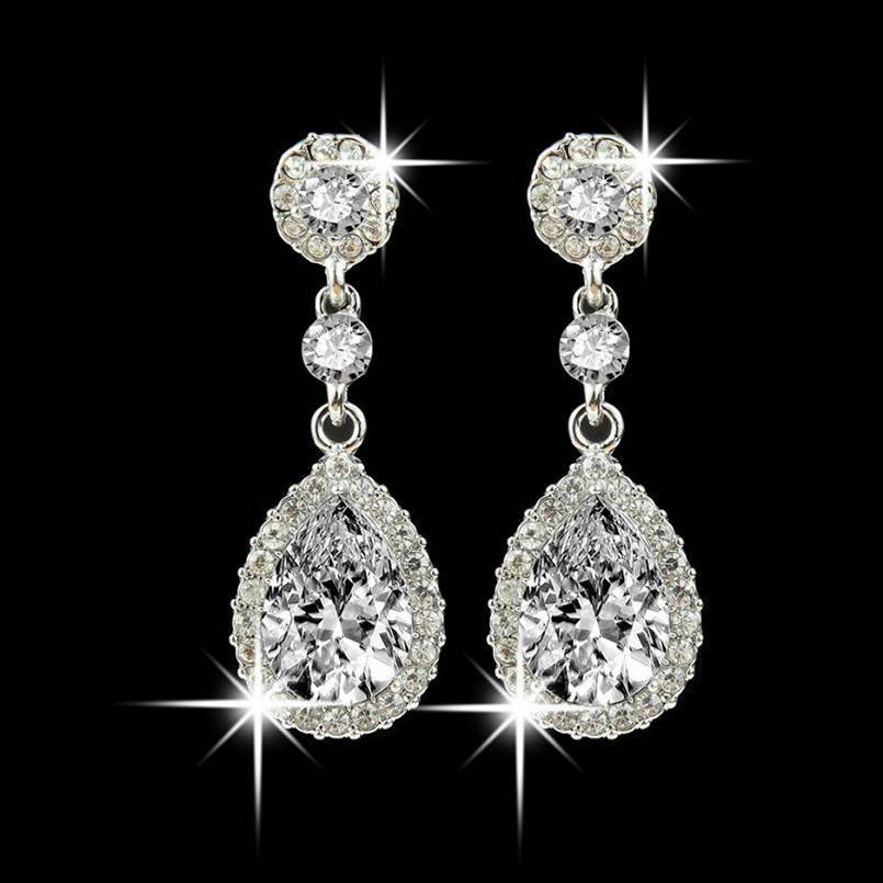Rhinestone Style Dangle Earrings Drop Earrings Susenstone dropshipping Store White