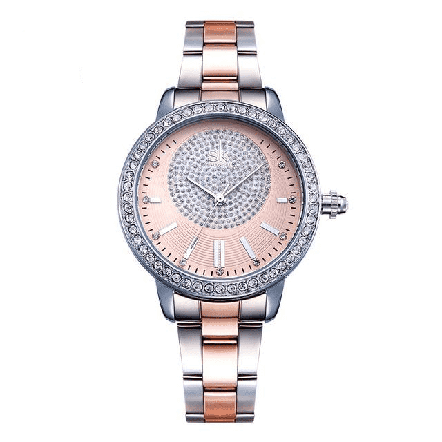 Rose Gold Crystal Luxury Waterproof Dress Watch For Women Women's Watches shengke Official Store 11K0075L01SK