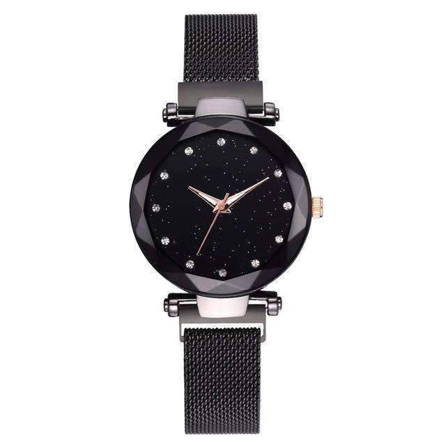 Rose Gold Mesh Magnet Buckle Casual Women’s Dress Watch Women's Watches 77 Fashion Black
