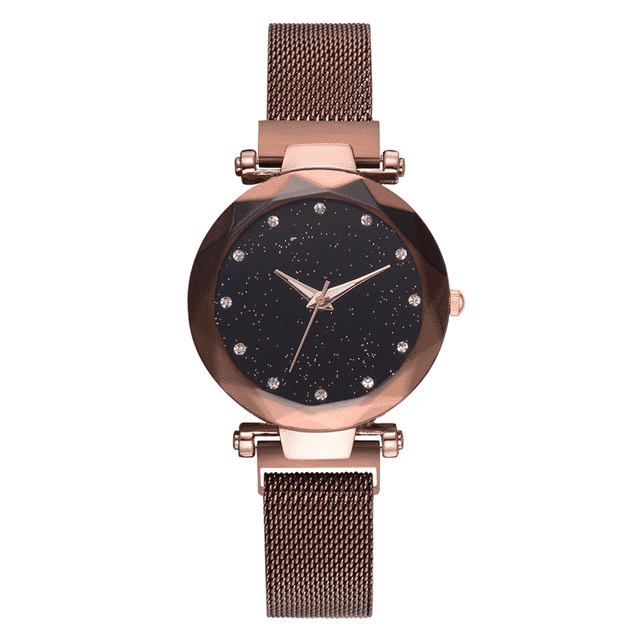 Rose Gold Mesh Magnet Buckle Casual Women’s Dress Watch Women's Watches 77 Fashion Brown