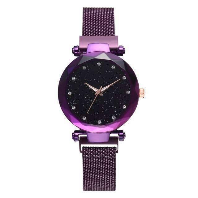Rose Gold Mesh Magnet Buckle Casual Women’s Dress Watch Women's Watches 77 Fashion Purple