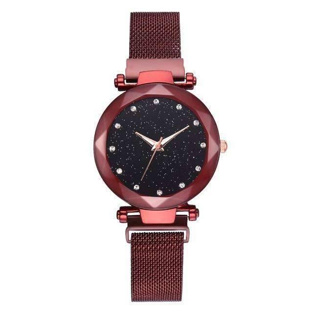 Rose Gold Mesh Magnet Buckle Casual Women’s Dress Watch Women's Watches 77 Fashion Red