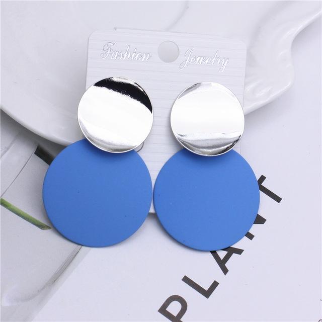 Round Metal Stud Earrings Stud Earrings wproduby Official Store silver blue