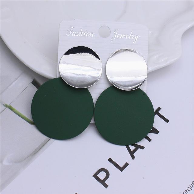 Round Metal Stud Earrings Stud Earrings wproduby Official Store silver green