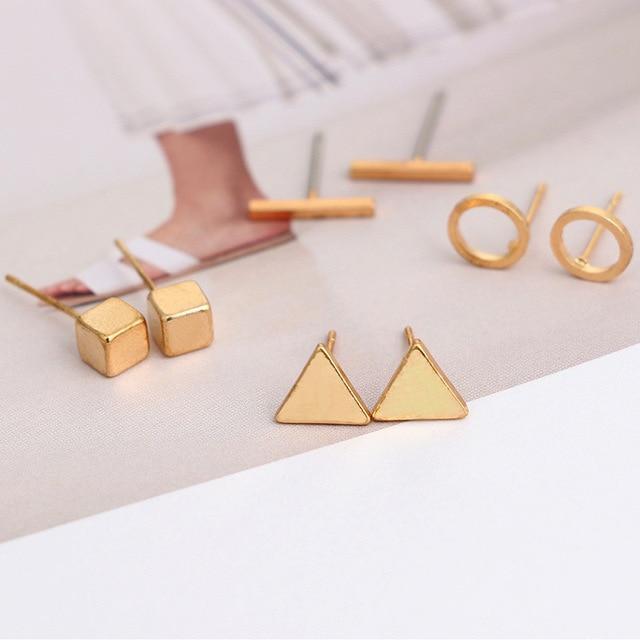 Round Triangle Shaped Stud Earrings Stud Earrings Ana su Store Gold