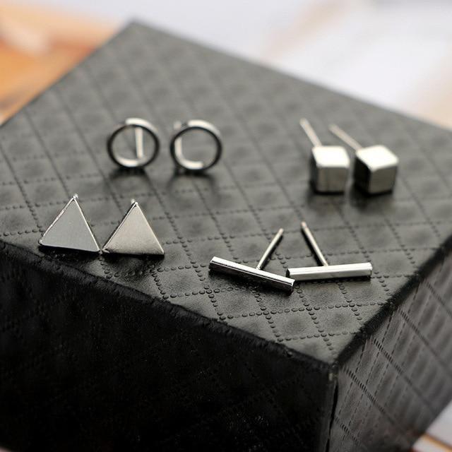 Round Triangle Shaped Stud Earrings Stud Earrings Ana su Store Silver