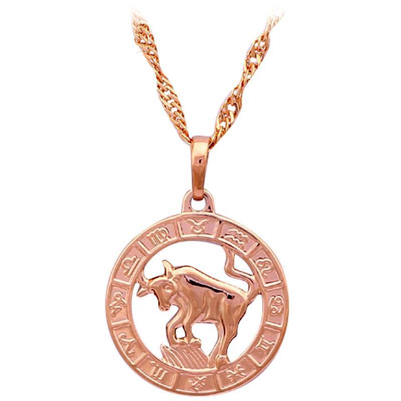 Round Zodiac Golden Necklace Pendant Necklaces ROLILASON Official Store