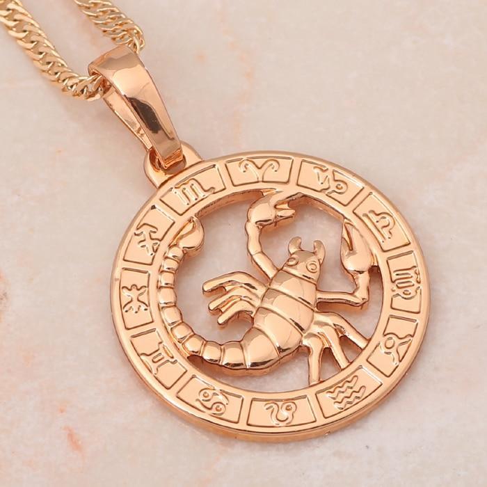 Round Zodiac Golden Necklace Pendant Necklaces ROLILASON Official Store
