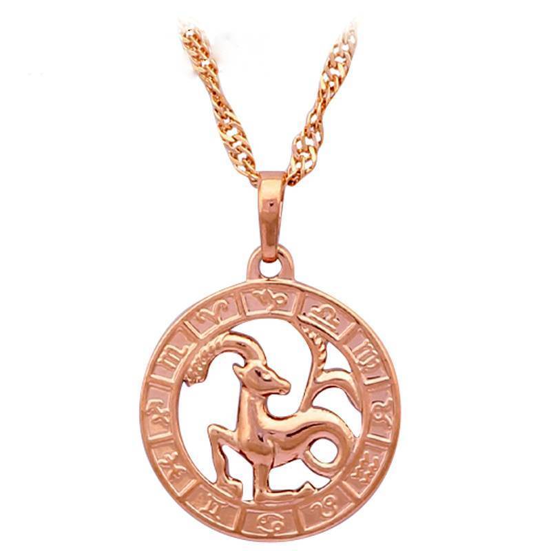 Round Zodiac Golden Necklace Pendant Necklaces ROLILASON Official Store