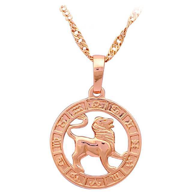 Round Zodiac Golden Necklace Pendant Necklaces ROLILASON Official Store LN451 Leo