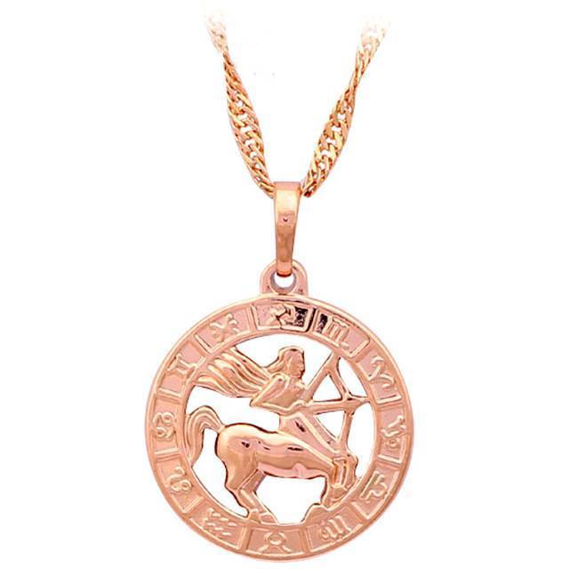 Round Zodiac Golden Necklace Pendant Necklaces ROLILASON Official Store LN452 Sagittarius