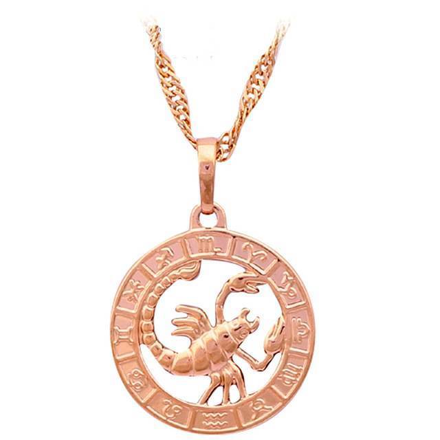 Round Zodiac Golden Necklace Pendant Necklaces ROLILASON Official Store LN453 Scorpio